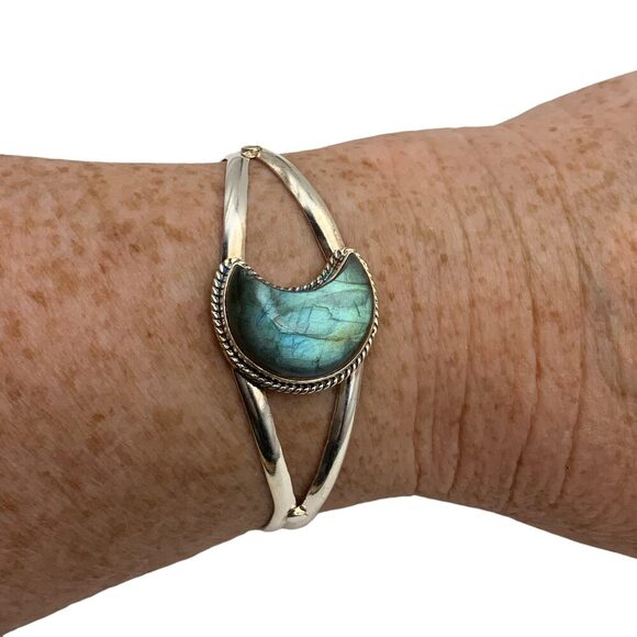 ⭐⭐MOON Labradorite Solid .925 Sterling Silver Cuff Bracelet⭐⭐ - Picture 1 of 9